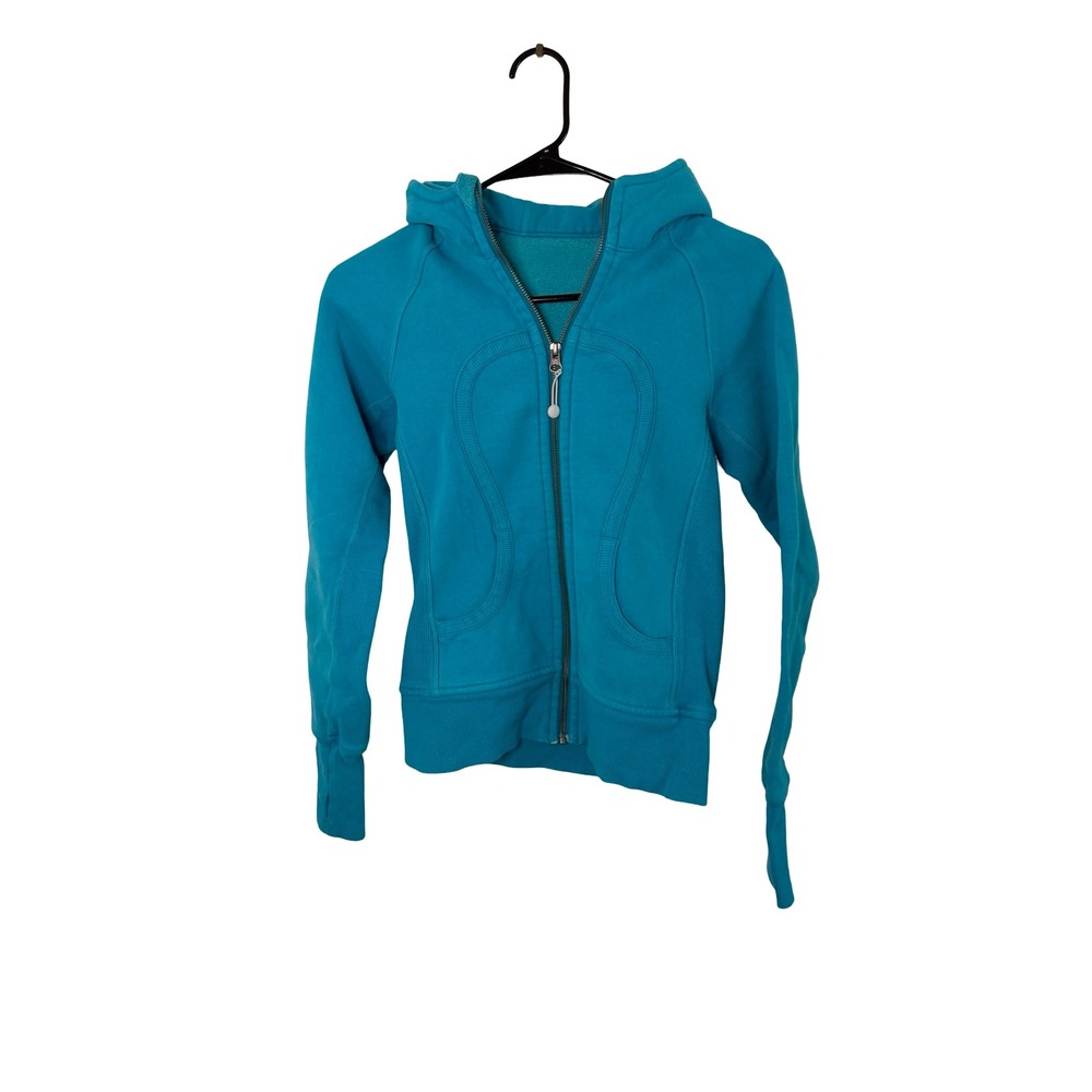 Lululemon Scuba Full Zip Hoodie Teal Blue Embroidered Logo Thumbholes Women